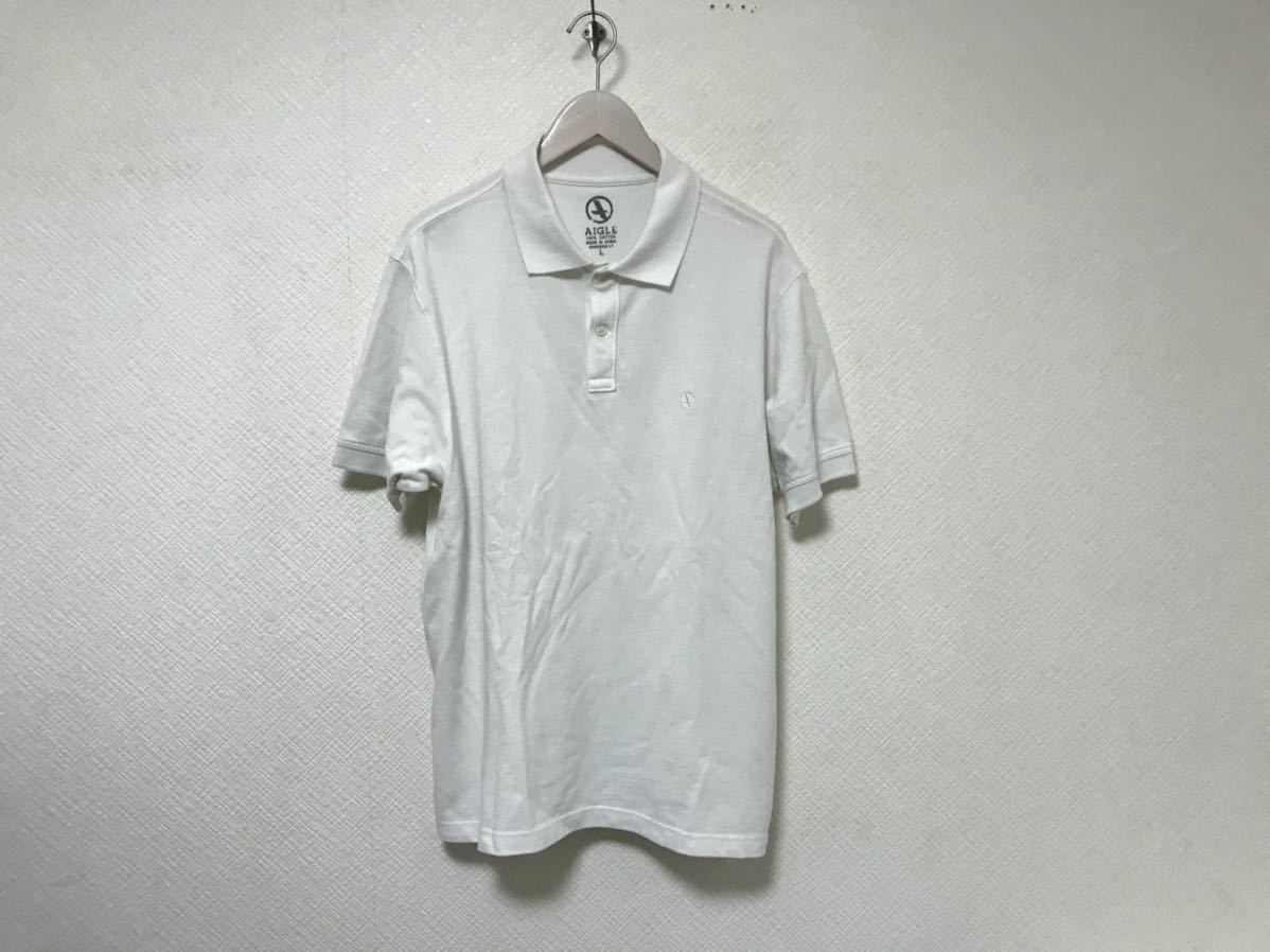 本物エーグルAIGLEロゴ刺繍コットン半袖ポロシャツメンズアメカジサーフスーツビジネスL白 ホワイトアウトドア拍卖