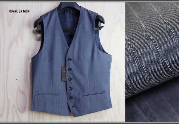新品 コムサメン イタリア チェルッティ ジェノバ シャンブレー ツイル ジレSS 紺/定価2.5万円/COMME CA MEN/ベスト/CERRUTI GENOVA2拍卖