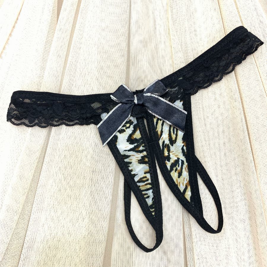 新品 未使用 送料無料ls3911-2黄色ヒョウ柄 Tバックフロントオープンヒョウ柄クロッチ当て布なし穴あきセクシーTバックショーツ レオパード拍卖