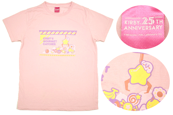 Y-4768★送料無料★KIRBY 25TH ANNIVERSARY 星のカービィ 25周年記念 KIRBY'S GOURMET CATCHER★ピンク 半袖 T-シャツ フリーサイズ拍卖
