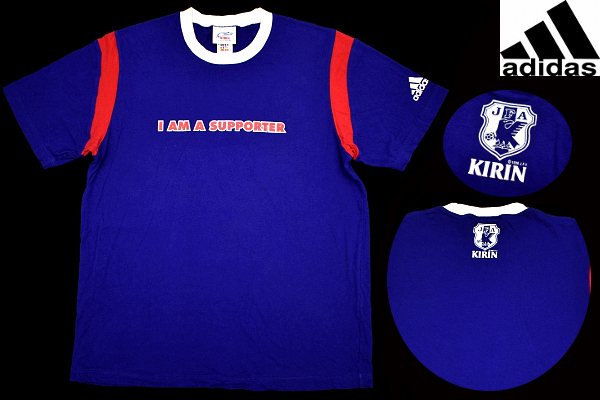 Y-4782★送料無料★超美品★I AM A SUPPORTER JFA サッカー日本代表サポーター KIARIN adidas アディダス 1996★ブルー青 半袖 T-シャツ L拍卖