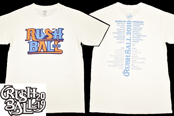 Y-4862★送料無料★美品★RUSH BALL 2019年 ラッシュボール 夏フェス★大阪 泉大津フェニックス ホワイト 両面プリント 半袖 T-シャツ M拍卖