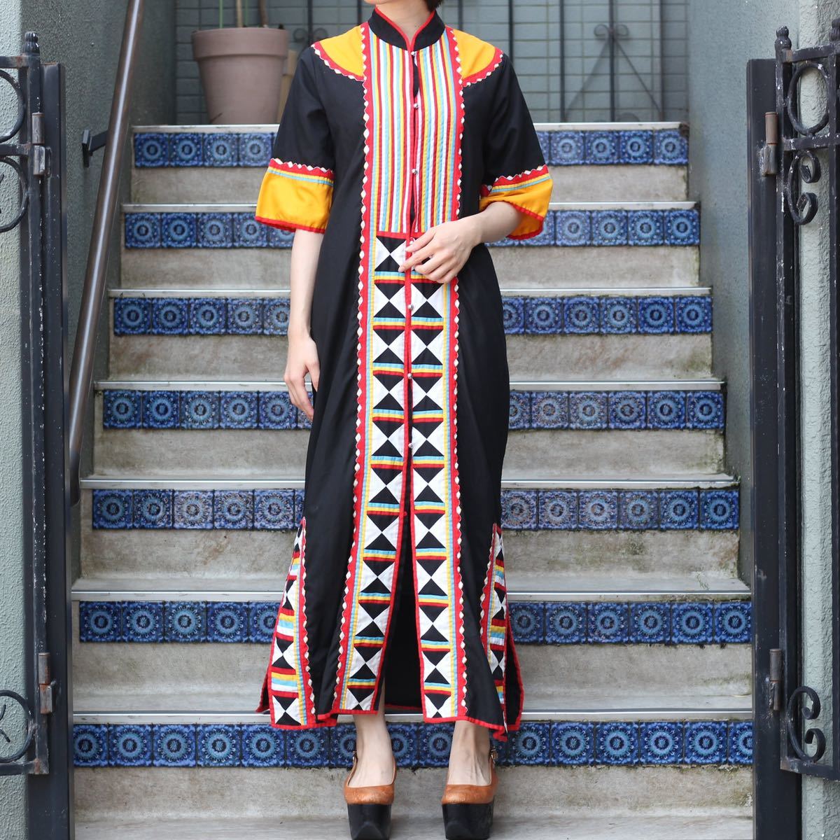 *SPECIAL ITEM* USA VINTAGE COLORFUL DESIGN ETHNIC ONE PIECE/アメリカ古着カラフルデザインエスニックワンピース拍卖