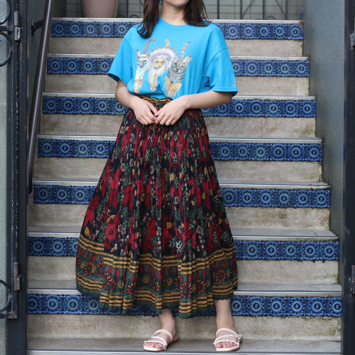 USA VINTAGE FLOWER PATTERNED LONG SKIRT/アメリカ古着花柄ロングスカート拍卖