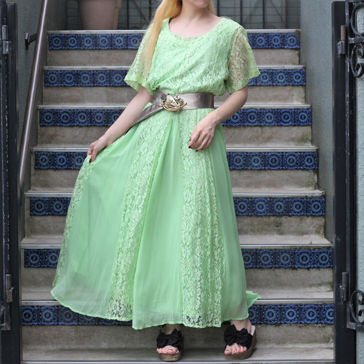 *SPECIAL ITEM* EU VINTAGE LACE DESIGN LONG DRESS ONE PIECE/ヨーロッパ古着レースデザインロングドレスワンピース拍卖