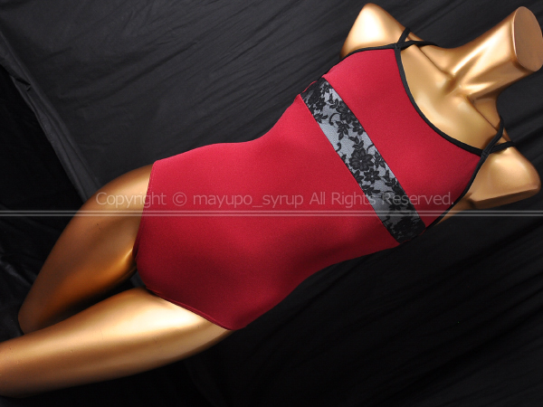 L1173-14★美品 バレリーナ キャミソールバレエレオタード レース切替ボルドー 7号拍卖