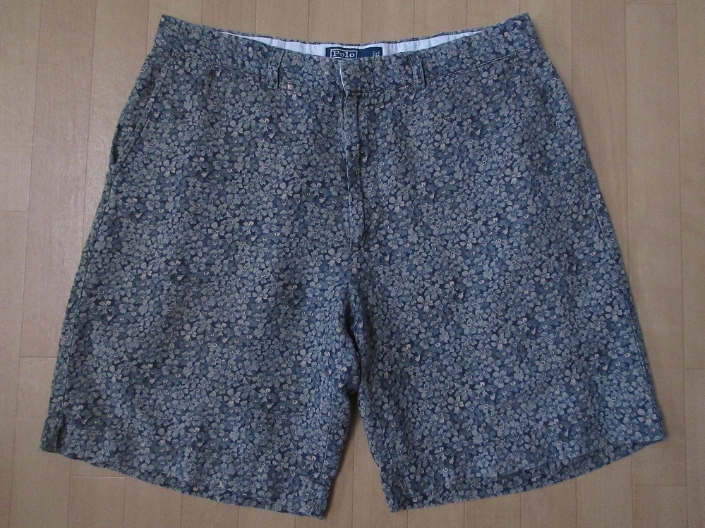 90's POLO RALPH LAUREN 花柄 リネン コットン ショーツ 34 ポロ ラルフローレン フローラル パターン LINENショート ハーフ パンツ ヘンプ拍卖