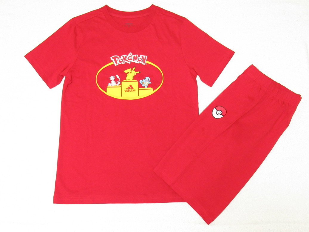 adidas ポケモン Tシャツ ハーフパンツ セットアップ 赤 レッド 160 アディダス スウェット 上下セット ピカチュウ GI4598拍卖