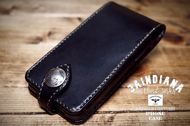 iPhone13ケース 手縫い サドルレザー ブラックC(iPhone13pro・mini仕様での製作も可)拍卖