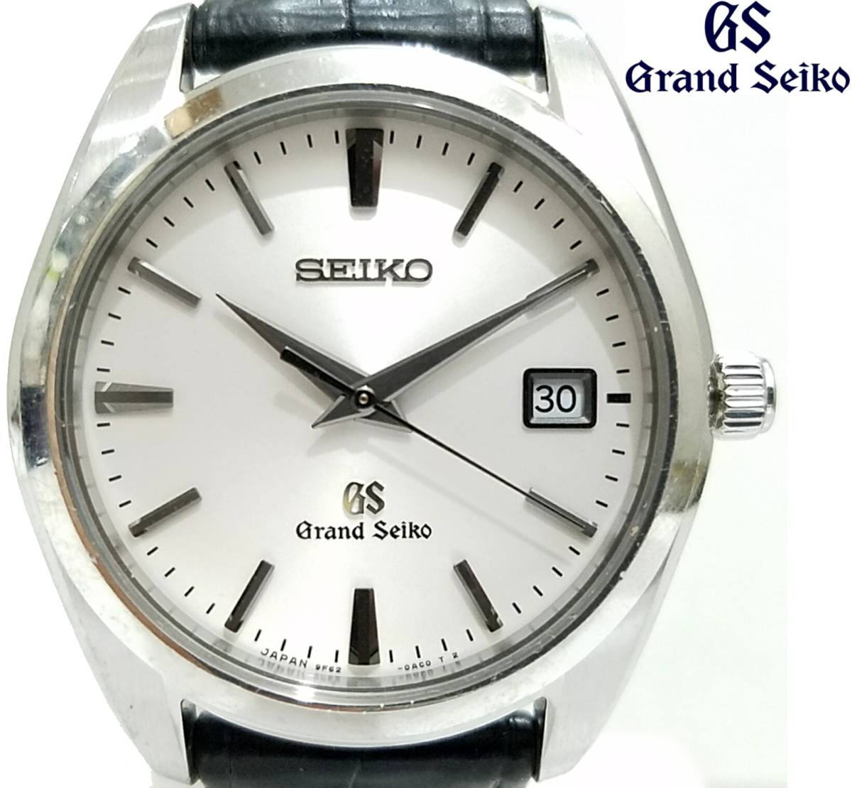Grand Seikoメンズ腕時計SBGX095クォーツ白銀文字盤SS×革ベルト9F62-0AB0デイト日本製ウォッチ防水Made in Japanグランドセイコー拍卖
