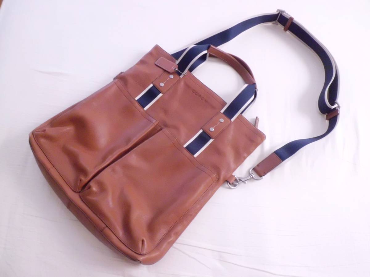 即決 定価88,560円 COACH コーチ 2way トートバッグ F70558 ヘリテージ ウェブ ブラウン 茶 レザー 美品拍卖