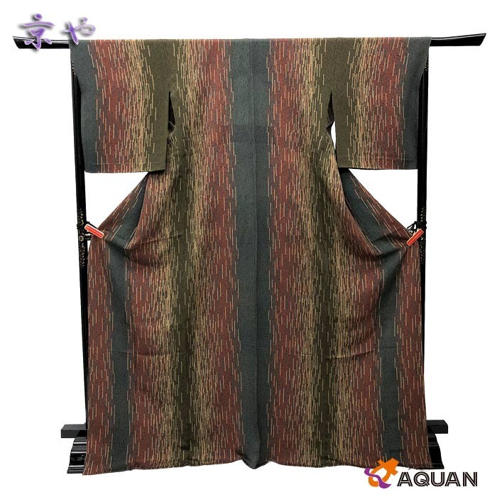 セール 京やH040 正絹 単衣 小紋 身丈171 裄68 トールサイズ 裄長め ちりめん 竹文様 仕立て上がり リサイクル着物 新古品 美品拍卖