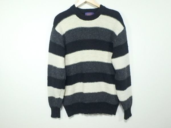 Dinamo 上質! 肉厚 三色極太ライン ウール セーター L拍卖