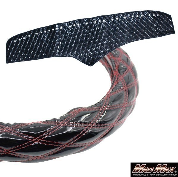MADMAX トラック用品 UD クオン/フレンズクオン ハンドルカバー+ダッシュマットSET ダブルキルト エナメル ブラック/レッド 【送料800円】拍卖