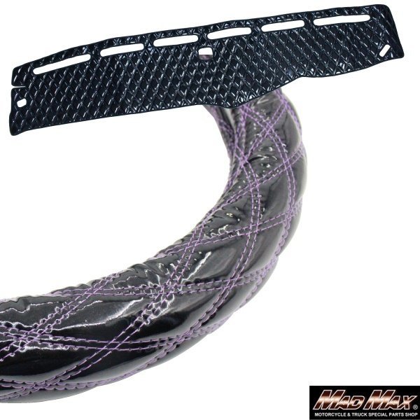 トラック FUSO 07スーパーグレート センサー付 ハンドルカバー+ダッシュマット エナメル ダブルキルト ブラック/パープル 【送料800円】拍卖