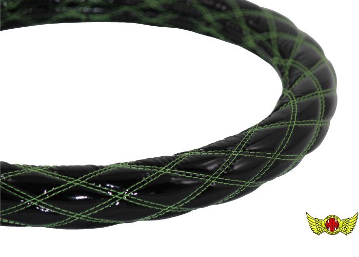 トラック用品 即納 ハンドルカバー ダブル エナメル ブラック/ライトグリーン 2HS(45cm-46cm)/日野 ライジングレンジャー【送料800円】拍卖