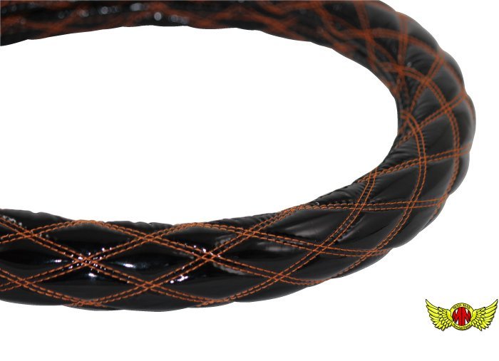 トラック用品 即納 ハンドルカバー ダブルステッチ エナメル ブラック/オレンジ 2HS(45cm-46cm)/ふそう 07スーパーグレート【送料800円】拍卖