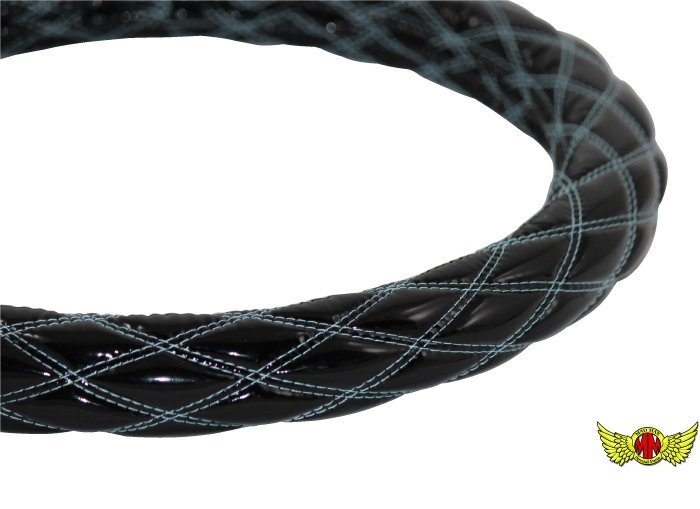 トラック用品 即納 ハンドルカバー ダブル エナメル ブラック/ライトブルー 2HS(45cm-46cm)/ふそう スーパーグレートV【送料800円】拍卖