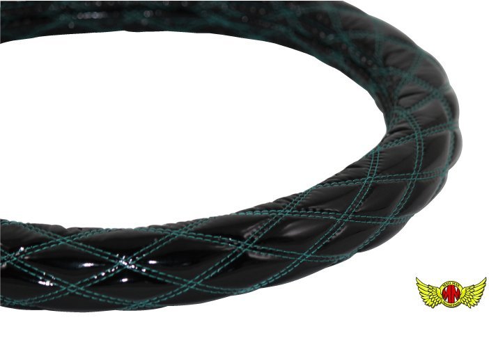 トラック用品 即納 ハンドルカバー ダブルステッチ エナメル ブラック/グリーン 2HS(45cm-46cm)/ふそう スーパーグレート2000【送料800円】拍卖