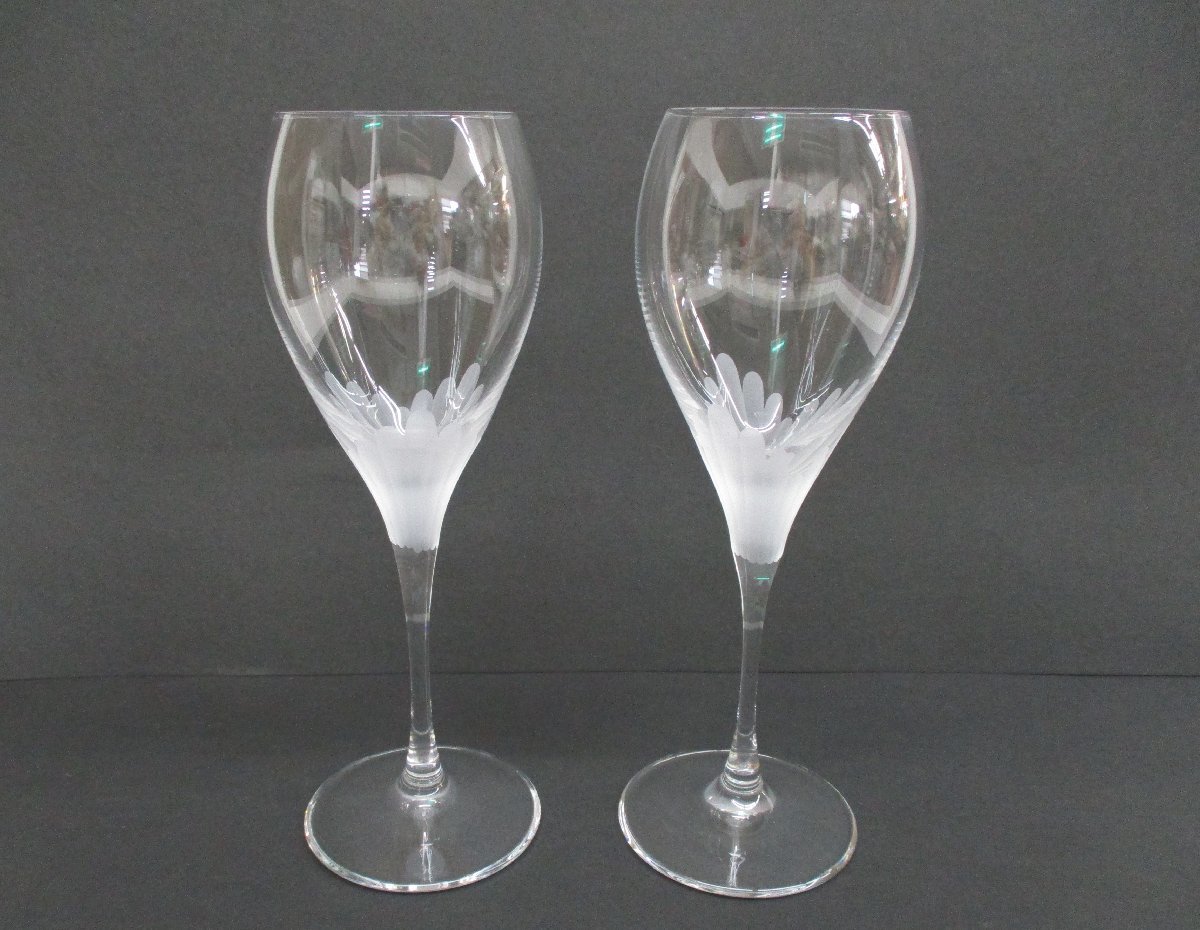 ★ 90876 クリスタル ペアグラス すりガラス 高さ19cm 脚付き ペア リキュールグラス シャンパングラス グラス 未使用 ★*拍卖