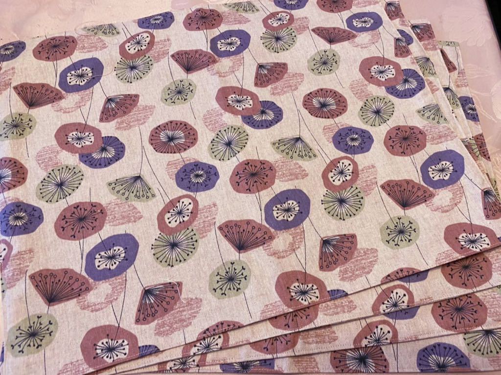 裏付ランチョンマット ハンドメイド 35x45 4枚組 花柄柄 ピンクベージュ色拍卖