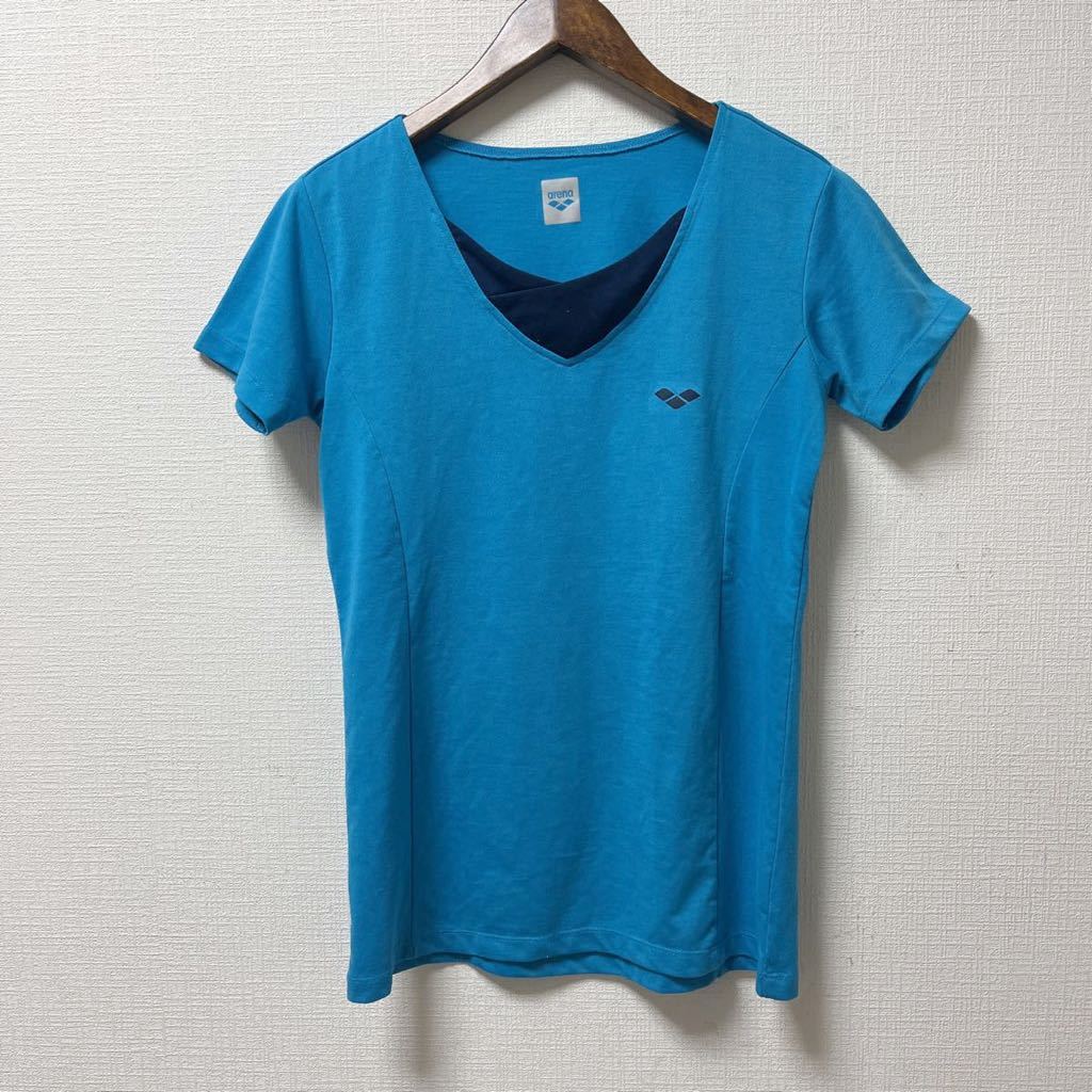 arena アリーナ レディース 半袖シャツ Mサイズ ブルー ポリエステル拍卖