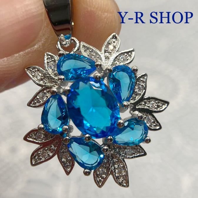 スイスブルートパーズとキュービックジルコニアのペンダントトップ☆レディースネックレスシルバー925刻印カラーストーン新品宝石Y-RSHOP拍卖