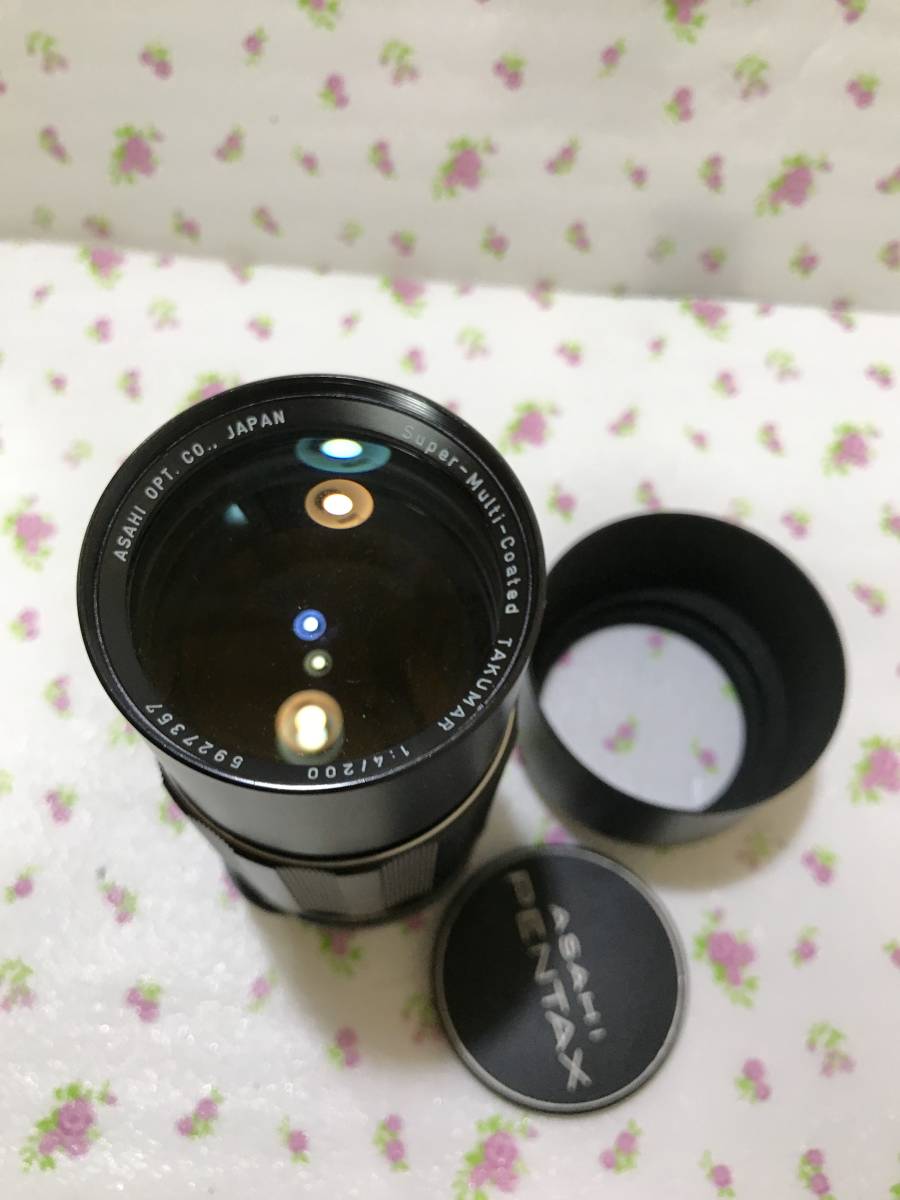 中望遠レンズ PENTAX TAKUMAR 200mm f4 純正フード付拍卖
