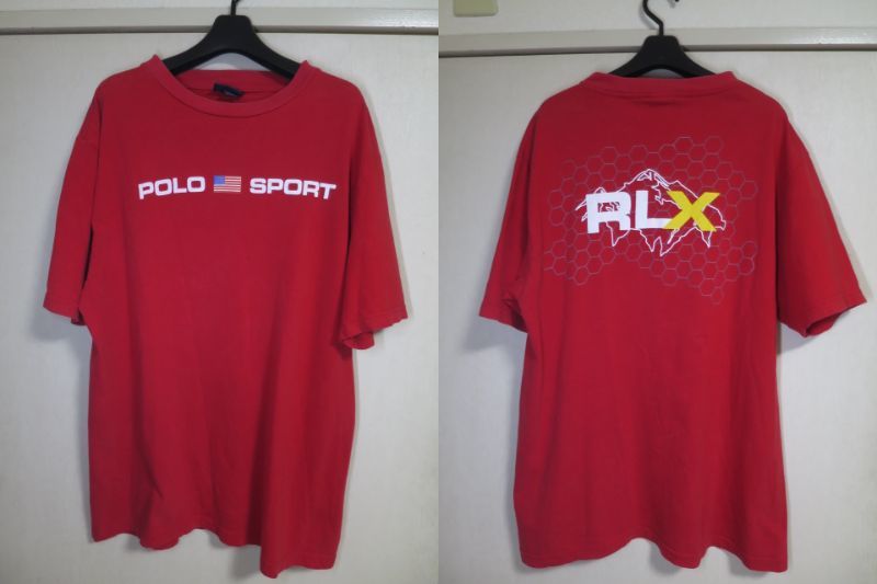 90s USA製 POLO SPORT × RLX Tシャツ L レッド ビンテージ ラルフローレン ポロスポーツ拍卖