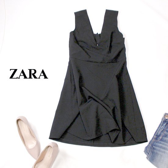 ☆☆ 美品 ザラ ウーマン ZARA WOMAN ☆☆ 大人可愛い バックデザイン スーツ生地 ワンピース M 春 夏 22B08拍卖