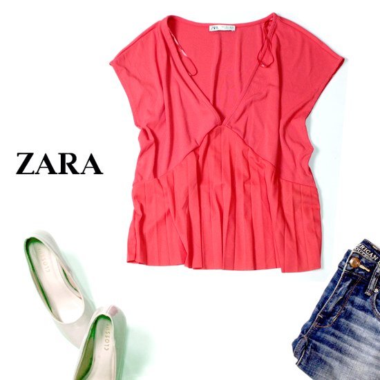 ☆☆ 美品 ZARA ザラ ☆☆ 可愛い 切り替え リブ・ストレッチ カットソー S 春 夏 22C08拍卖