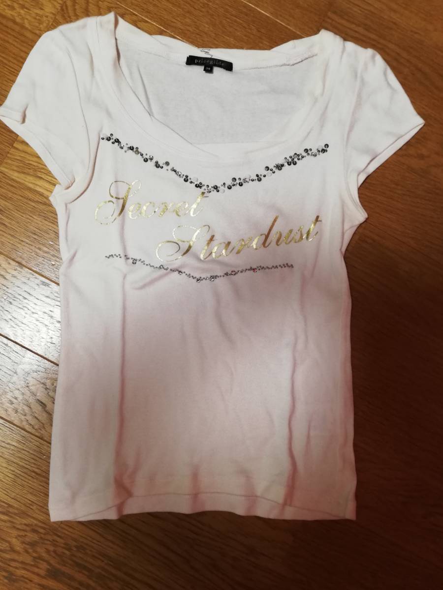 プライドグライド 上品なピンクベージュ キラキラビジューがかわいい カットソー Tシャツ 目立った汚れ無し サイズ38拍卖