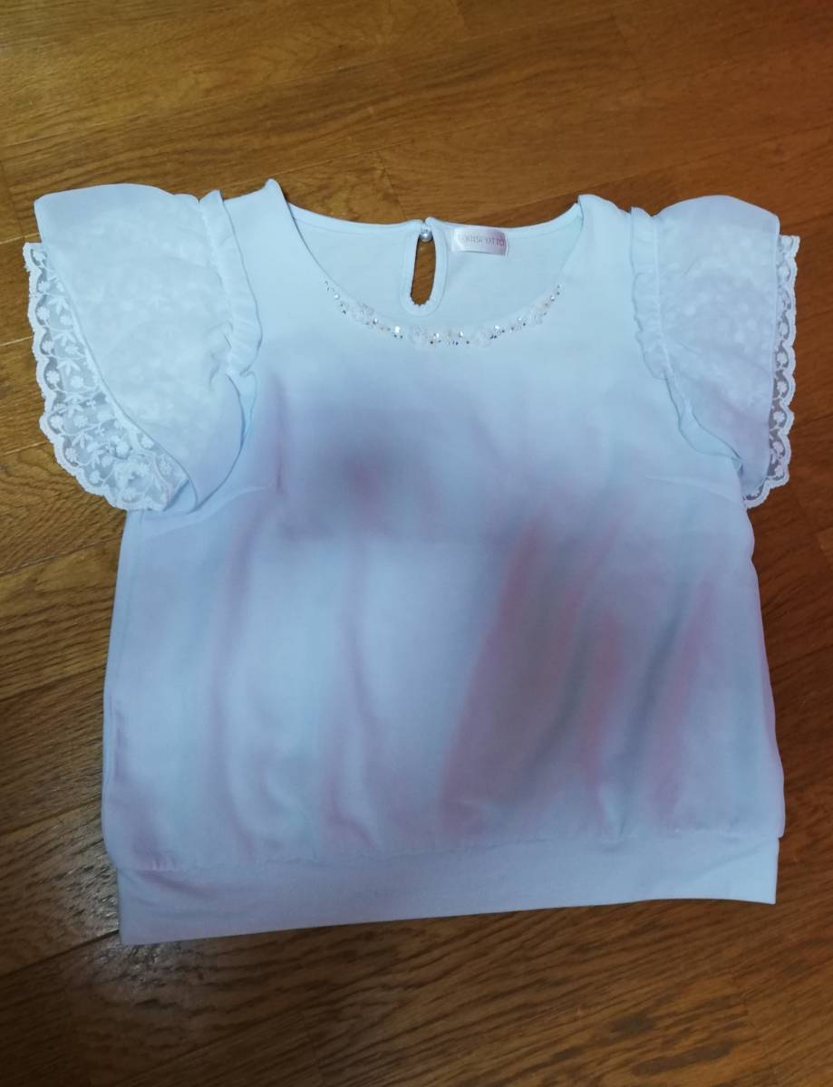 ロディスポット 美品 ビジューとレースフリルのお袖がかわいい カットソー サイズM拍卖