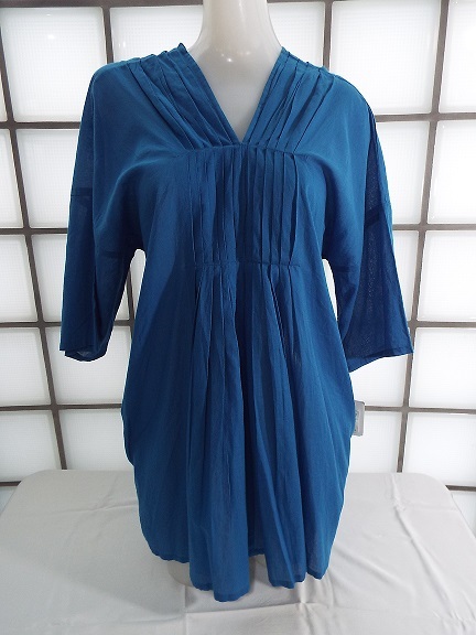 ETOLE PLUS ブルー M~Lサイズ インド綿100% 五分袖 チュニック 新品 拍卖