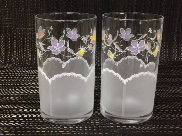 未使用【即決】昭和レトロポップ レース刺繍みたいなタンブラー 2個セット 複数可拍卖