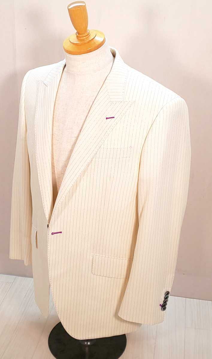 ☆オーダージャケット kyoto Bespoke クリーム色 ラメ入りストライプ ☆ 京都ビスポーク 1つボタン サイドベンツ拍卖