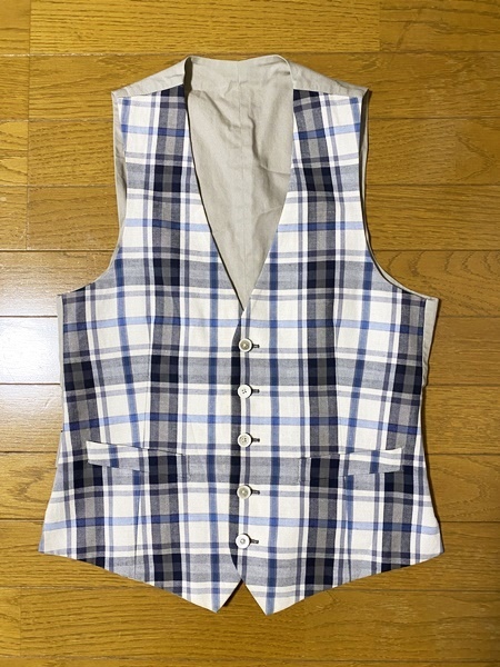 美品☆【LARDINI】イタリア製 リネン混 チェックベスト 42 ラルディーニ拍卖