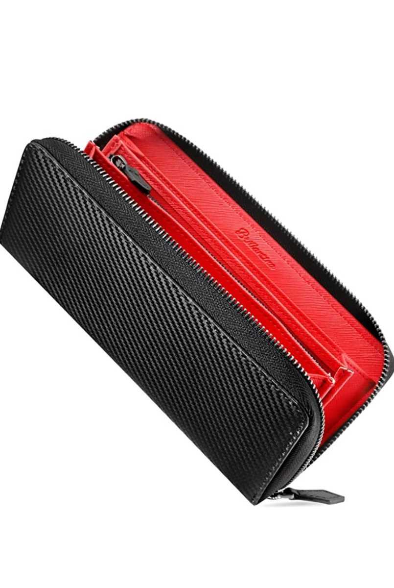 長財布 本革 カーボンレザー 大容量 ロングウォレット 小銭入れ レッド カーボン 検 ハンドメイド 手作り レア 拍卖