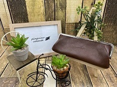 【姫路レザー】がま口(大) ブラウン 小物入れ ペンケース メガネ入れ がま口 革 本革 カスタマイズOK商品拍卖