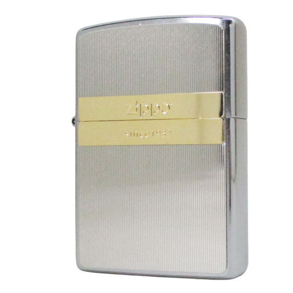 送料無料 ジッポー オイルライター メタルコンビプレート ダブルライン 200P-GDL&ギフトボックスセット(オイル+フリント+BOX)拍卖