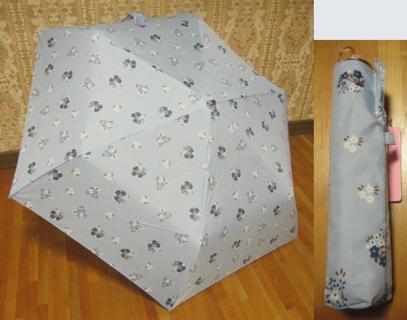 *送料無料*新品*Pinky Wolman*サックス*花柄*3段折りたたみ傘*ピンキーウォルマン*水色*拍卖