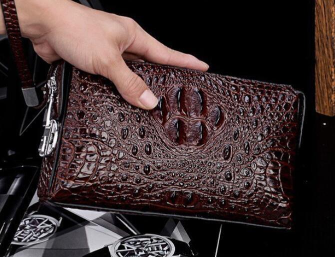 クラッチバックセカンドバッグ メンズ本革高級牛革 使用ハンドメイド クロコダイル型押し 大容量 ダイヤルロック付き ブラウン 上質拍卖