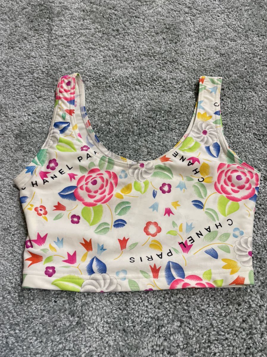 シャネル 花柄 スポブラ マイヨ チビ タンクトップ 水着 トップス拍卖