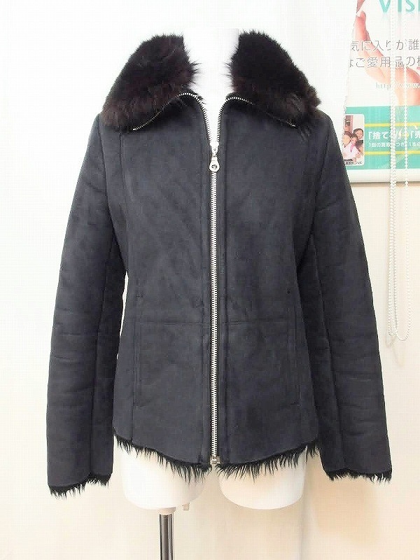 ROPE ロペ フォックス ファー ミディアムコート ムートン風 ブラック 7AR ブラック拍卖