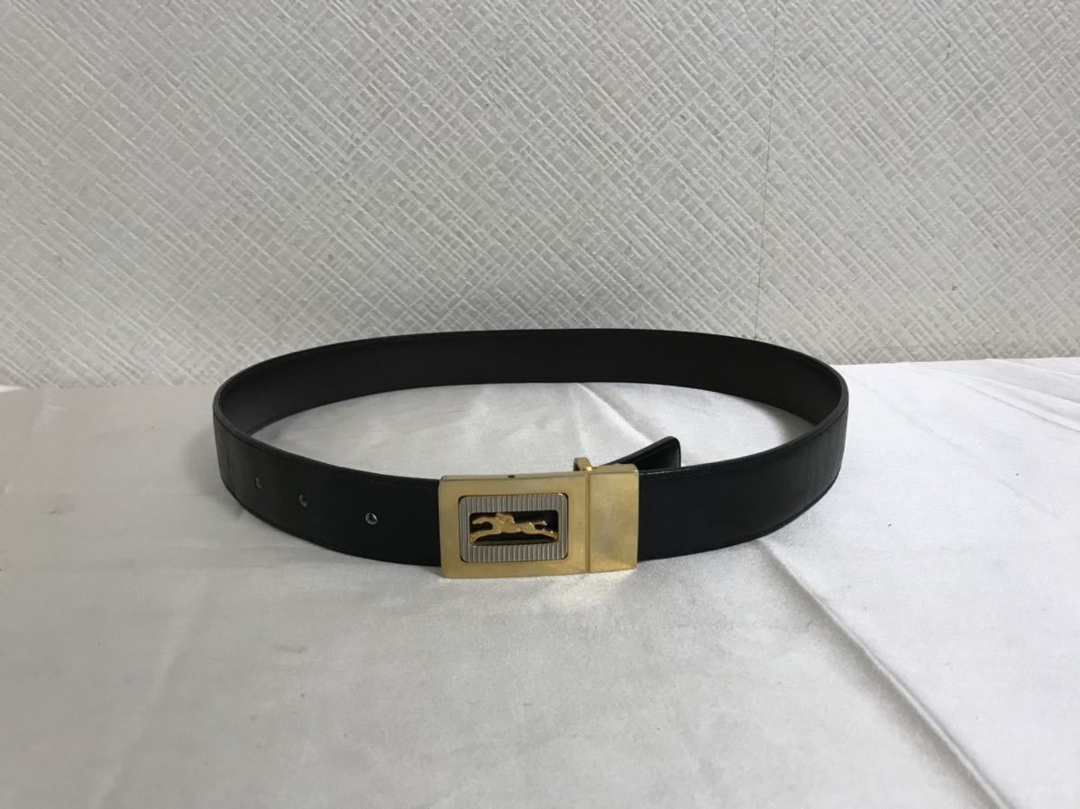 本物ロンシャンLONGCHAMP本革レザーロゴ金具ベルトスーツビジネストラベルメンズ黒ブラックイタリア製拍卖