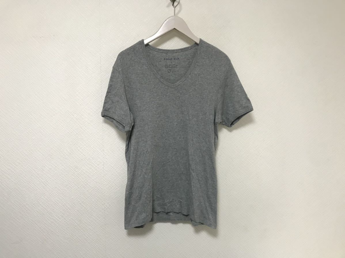 本物ジースターロウGSTARRAWコットンVネック半袖TシャツメンズグレーLビジネススーツストリートアメカジサーフミリタリーインナー拍卖
