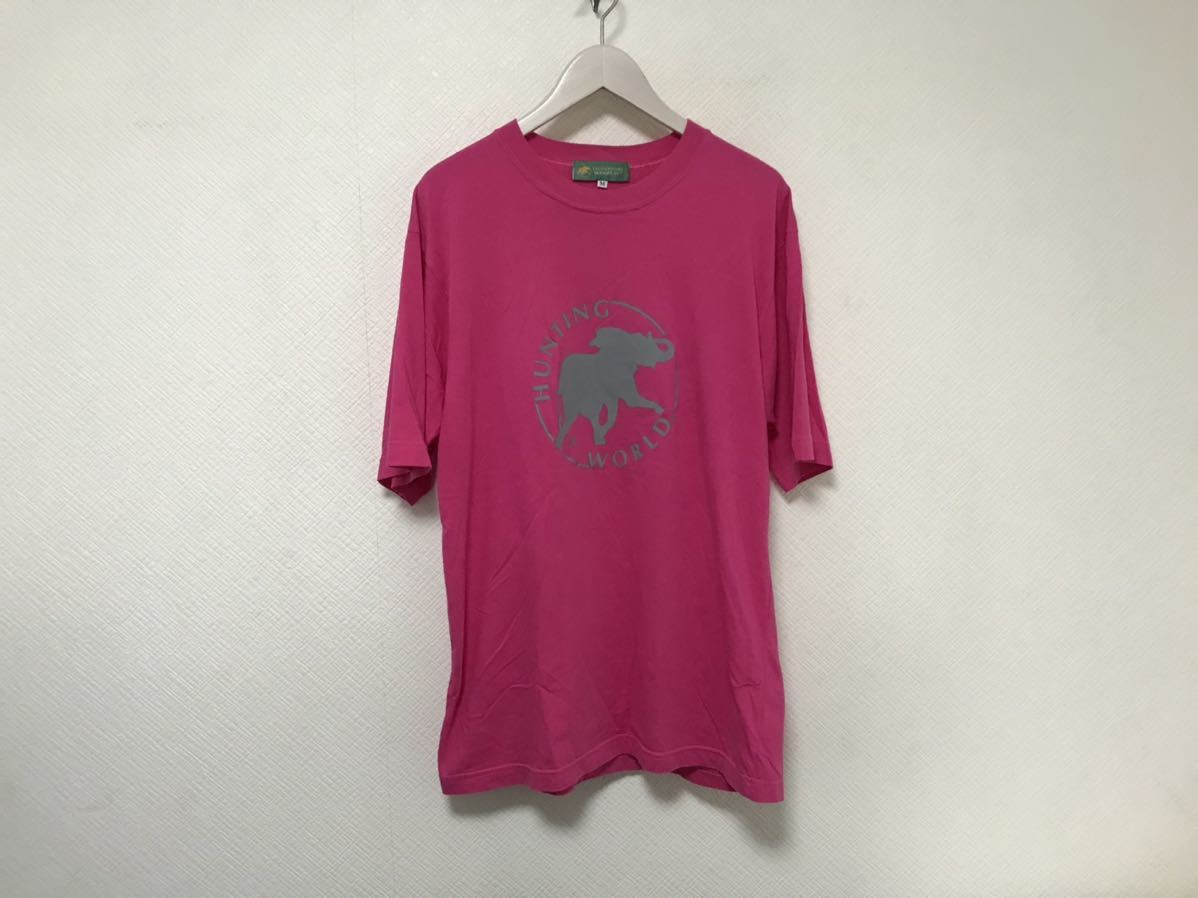 本物ハンティングワールドHUNTINGWORLDコットンロゴプリント半袖TシャツメンズピンクビジネススーツサーフMイタリア製拍卖