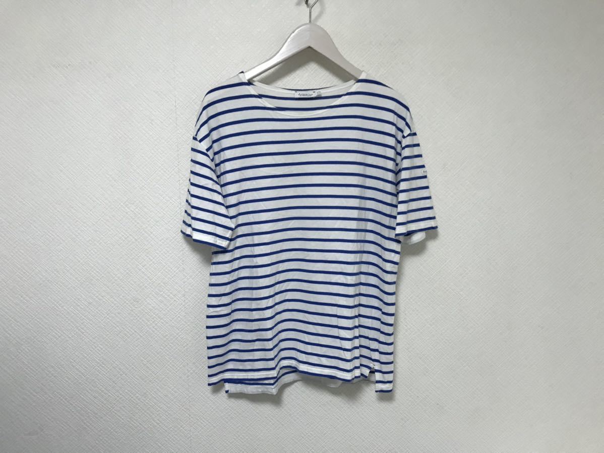 本物アルモーリュックスArmorluxアーバンリサーチコットンボーダー柄半袖Tシャツメンズ青白ビジネススーツサーフアメカジM2フランス製拍卖