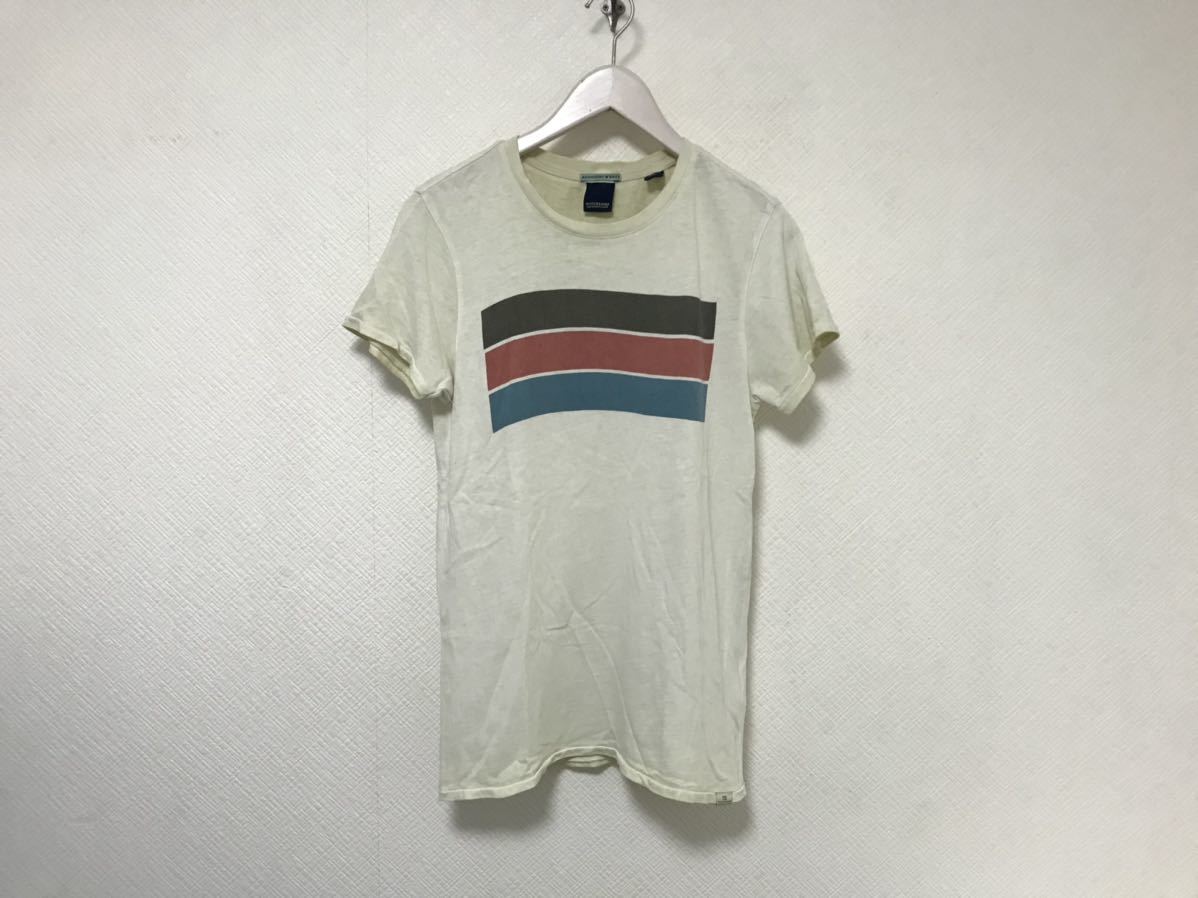 本物スコッチアンドソーダSCOCH&SODAコットンプリント半袖TシャツメンズストリートビジネススーツサーフスケーターミリタリーSベージュ拍卖