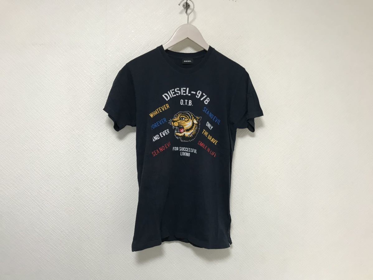 本物ディーゼルDIESELコットンタイガープリント半袖Tシャツメンズストリートビジネススーツサーフスケーター紺ネイビー拍卖